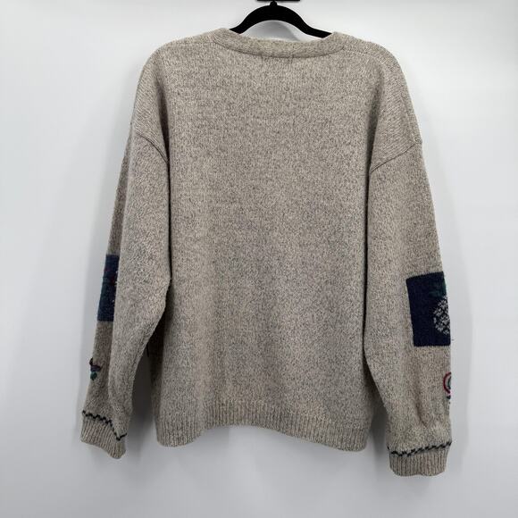 Woolrich Cardigan Sweater Womens XL Oatmeal Wool Patchwork Quilt Hearts Granny - Picture 6 of 11